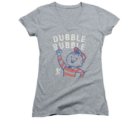Double Bubble Shirt Juniors V Neck Pointing Athletic Heather T-Shirt