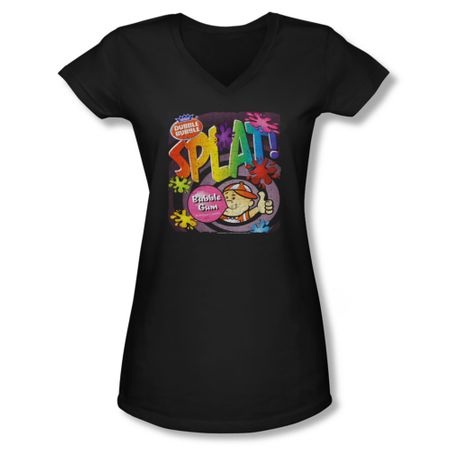 Double Bubble Shirt Juniors V Neck Splat Gum Black T-Shirt