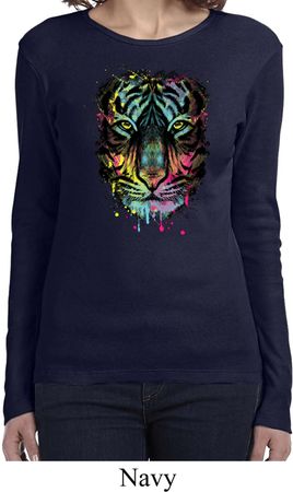 Dripping Neon Tiger Ladies Long Sleeve Shirt