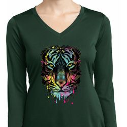 Dripping Neon Tiger Ladies Moisture Wicking Long Sleeve Shirt Dripping Neon Tiger Ladies Moisture Wicking Long Sleeve Shirt