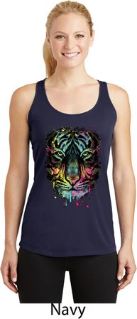 Dripping Neon Tiger Ladies Moisture Wicking Racerback Tank Top