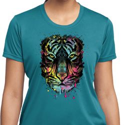 Dripping Neon Tiger Ladies Moisture Wicking Shirt Dripping Neon Tiger Ladies Moisture Wicking Shirt