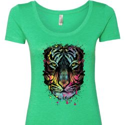 Dripping Neon Tiger Ladies Scoop Neck Shirt Dripping Neon Tiger Ladies Scoop Neck Shirt