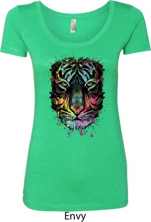 Dripping Neon Tiger Ladies Scoop Neck Shirt