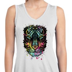 Dripping Neon Tiger Ladies Sleeveless Moisture Wicking Shirt Dripping Neon Tiger Ladies Sleeveless Moisture Wicking Shirt