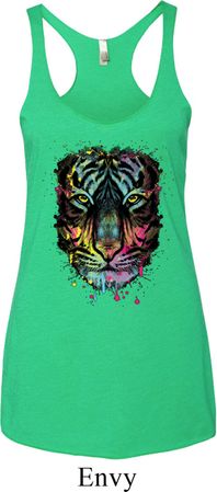 Dripping Neon Tiger Ladies Tri Blend Racerback Tank Top