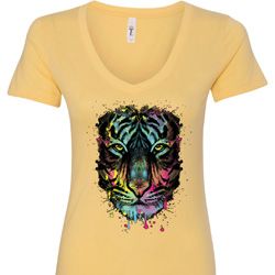 Dripping Neon Tiger Ladies V-Neck Shirt Dripping Neon Tiger Ladies V-Neck Shirt