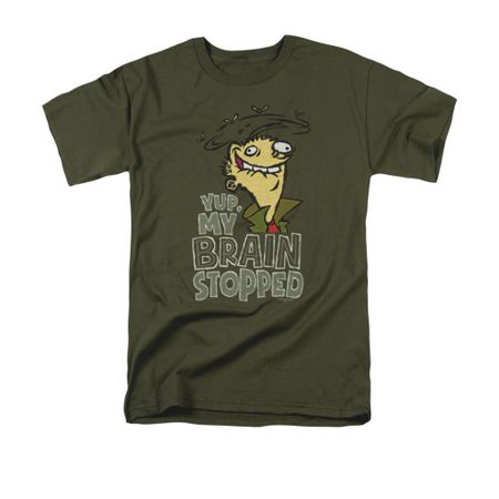 Ed, Edd N Eddy Shirt Brain Dead Ed Adult Military Green Tee T-Shirt