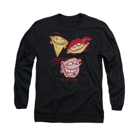 Ed, Edd N Eddy Shirt Long Sleeve Three Heads Black Tee T-Shirt