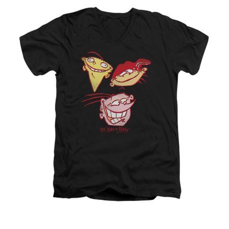 Ed, Edd N Eddy Shirt Slim Fit V Neck Three Heads Black Tee T-Shirt