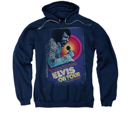 Elvis Presley Hoodie On Tour Poster Navy Sweatshirt Hoody