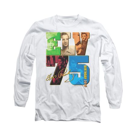 Elvis Presley Shirt 75 Year Birthday Long Sleeve White Tee T-Shirt