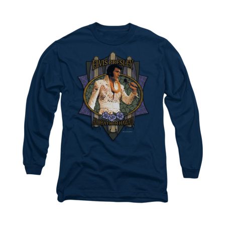 Elvis Presley Shirt Aloha From Hawaii Long Sleeve Navy Tee T-Shirt