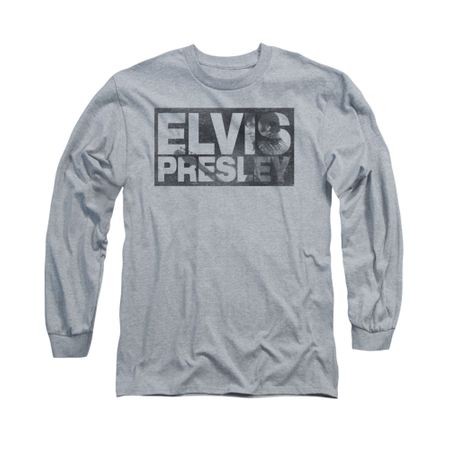 Elvis Presley Shirt Block Letters Long Sleeve Athletic Heather Tee T-Shirt