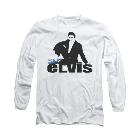 Elvis Presley Shirt Blue Suede Long Sleeve White Tee T-Shirt