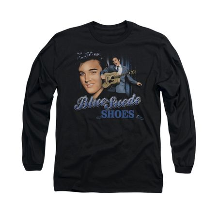 Elvis Presley Shirt Blue Suede Shoes Long Sleeve Black Tee T-Shirt