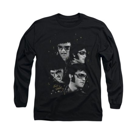 Elvis Presley Shirt Faces Long Sleeve Black Tee T-Shirt