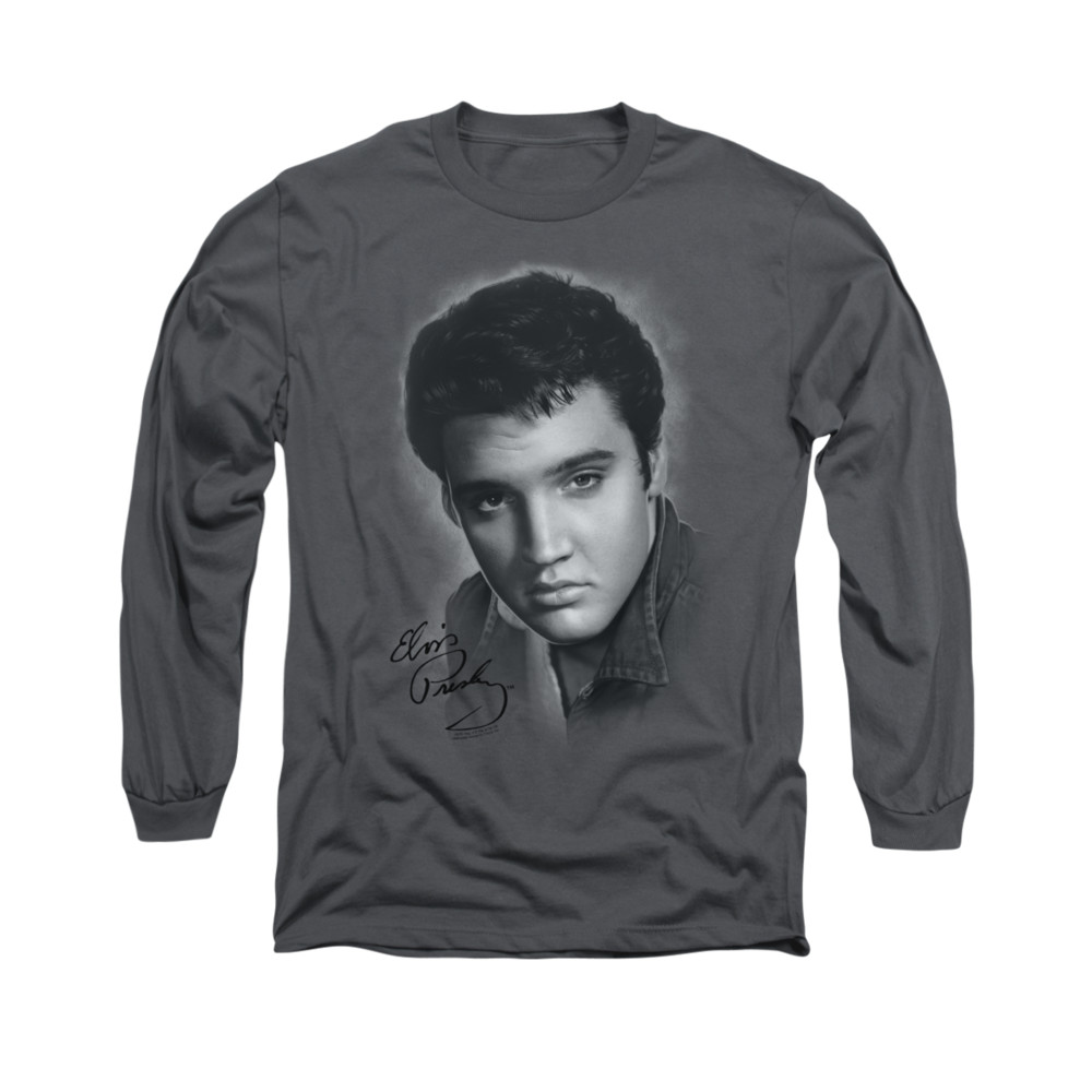 Elvis Presley Shirt Grey Portrait Long Sleeve Charcoal Tee TShirt