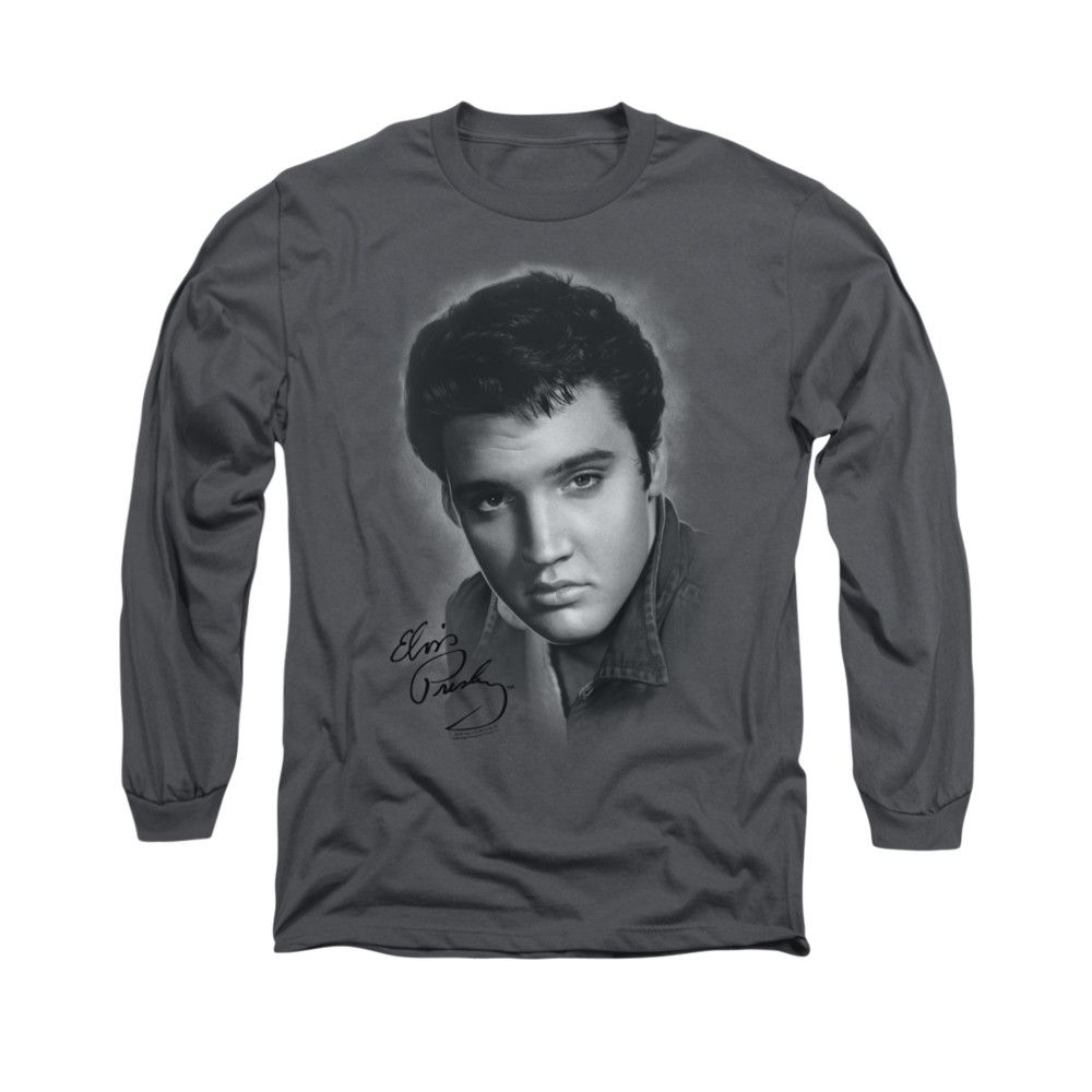 Elvis Presley Shirt Grey Portrait Long Sleeve Charcoal Tee TShirt