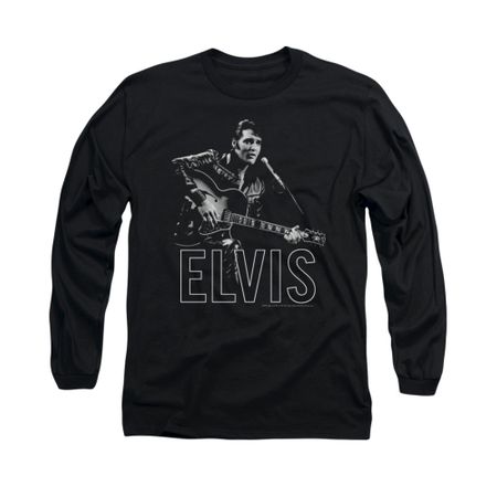 Elvis Presley Shirt Guitar In Hand Long Sleeve Black Tee T-Shirt