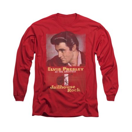 Elvis Presley Shirt Jailhouse Rocker Poster Long Sleeve Red Tee T-Shirt