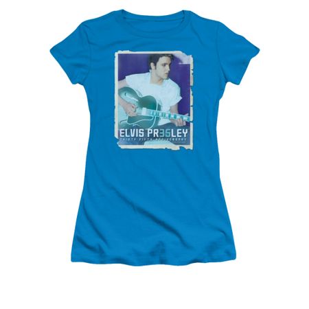 Elvis Presley Shirt Juniors 35 Guitar Turquoise T-Shirt