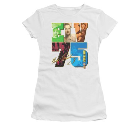 Elvis Presley Shirt Juniors 75 Year Birthday White T-Shirt