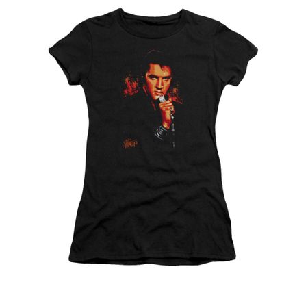 Elvis Presley Shirt Juniors Blue Eyes In The Dark Black T-Shirt