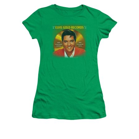 Elvis Presley Shirt Juniors Gold Records Kelly Green T-Shirt
