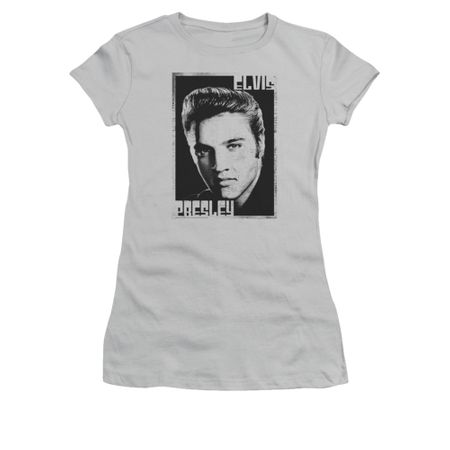 Elvis Presley Shirt Juniors Graphic Portrait Silver T-Shirt