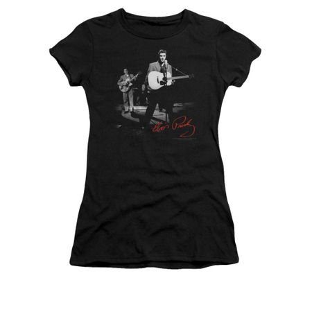 Elvis Presley Shirt Juniors In The Spot Light Guitar Black T-Shirt