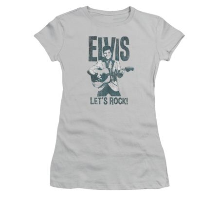 Elvis Presley Shirt Juniors Let's Rock! Silver T-Shirt
