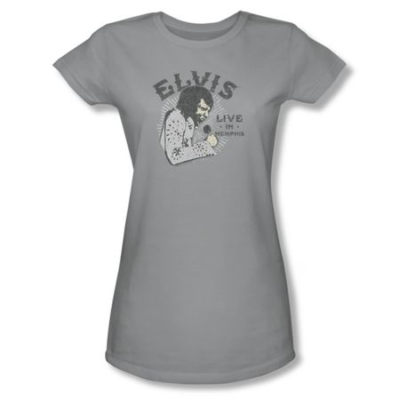 Elvis Presley Shirt Juniors Live In Memphis Silver T-Shirt