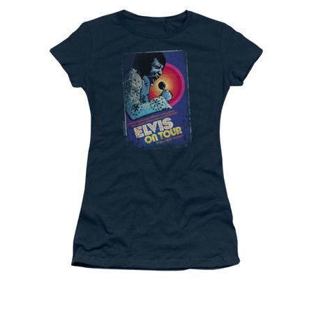 Elvis Presley Shirt Juniors On Tour Poster Navy T-Shirt