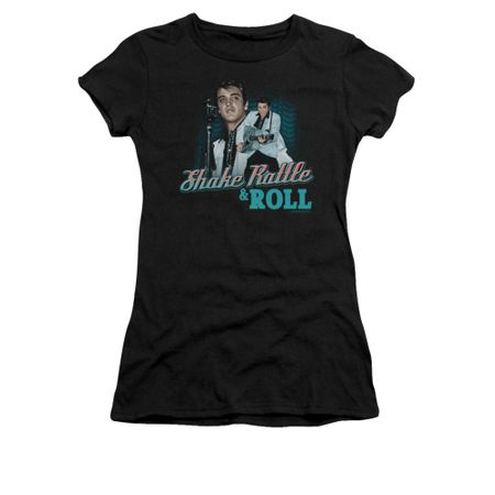 Elvis Presley Shirt Juniors Shake Rattle And Roll Black T-Shirt