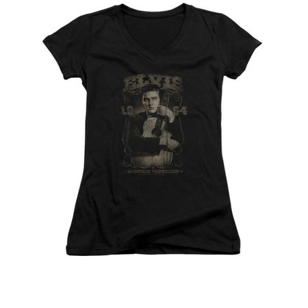 Elvis Presley Shirt Juniors V Neck 1954 distressed Black T-Shirt