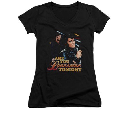 Elvis Presley Shirt Juniors V Neck Are You Lonesome Black T-Shirt