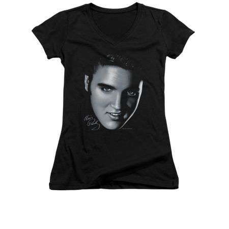 Elvis Presley Shirt Juniors V Neck Big Face Black T-Shirt