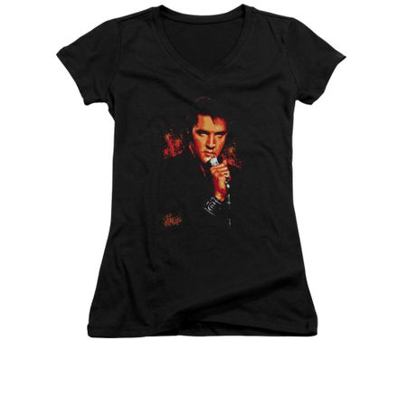 Elvis Presley Shirt Juniors V Neck Blue Eyes In The Dark Black T-Shirt