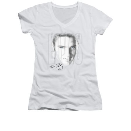 Elvis Presley Shirt Juniors V Neck Blue Eyes White T-Shirt