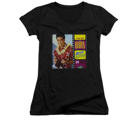Elvis Presley Shirt Juniors V Neck Blue Hawaii Album Black T-Shirt