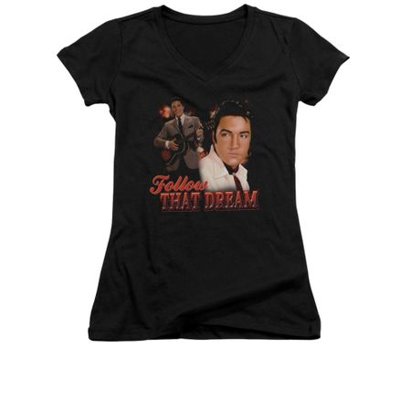 Elvis Presley Shirt Juniors V Neck Follow That Dream Black T-Shirt