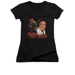 Elvis Presley Shirt Juniors V Neck Follow That Dream Black T-Shirt