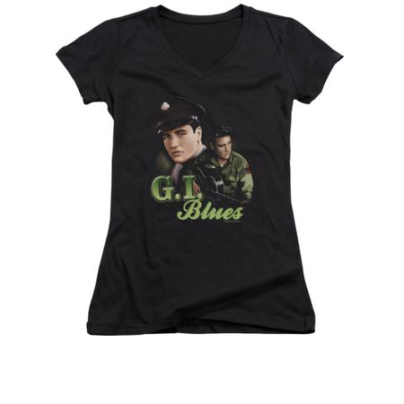 Elvis Presley Shirt Juniors V Neck G.I. Uniform Black T-Shirt