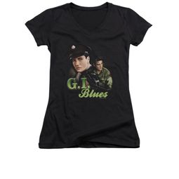 Elvis Presley Shirt Juniors V Neck G.I. Uniform Black T-Shirt