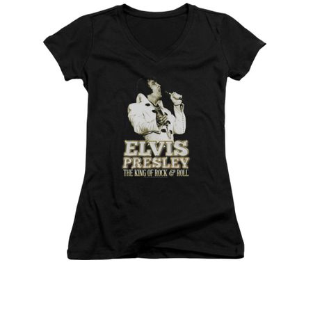 Elvis Presley Shirt Juniors V Neck Golden Glow Black T-Shirt