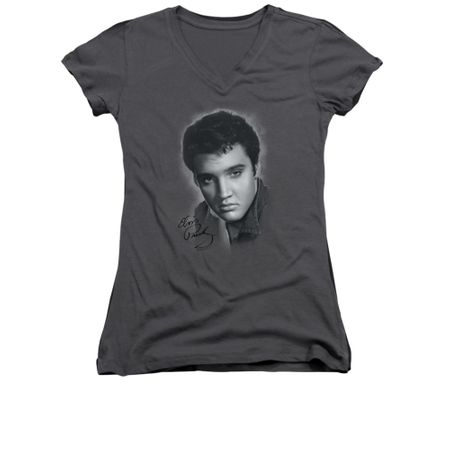 Elvis Presley Shirt Juniors V Neck Grey Portrait Charcoal T-Shirt