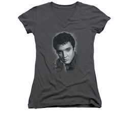 Elvis Presley Shirt Juniors V Neck Grey Portrait Charcoal T-Shirt Elvis Presley Shirt Juniors V Neck Grey Portrait Charcoal T-Shirt