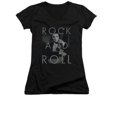 Elvis Presley Shirt Juniors V Neck Guitar Hugging Black T-Shirt