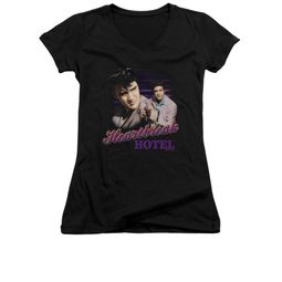 Elvis Presley Shirt Juniors V Neck Heartbreak Hotel Black T-Shirt Elvis Presley Shirt Juniors V Neck Heartbreak Hotel Black T-Shirt